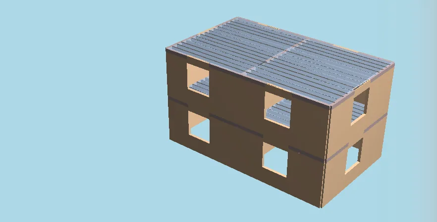 Vista 3D de una vivienda de acero ligero de dos pisos en StatiCAD