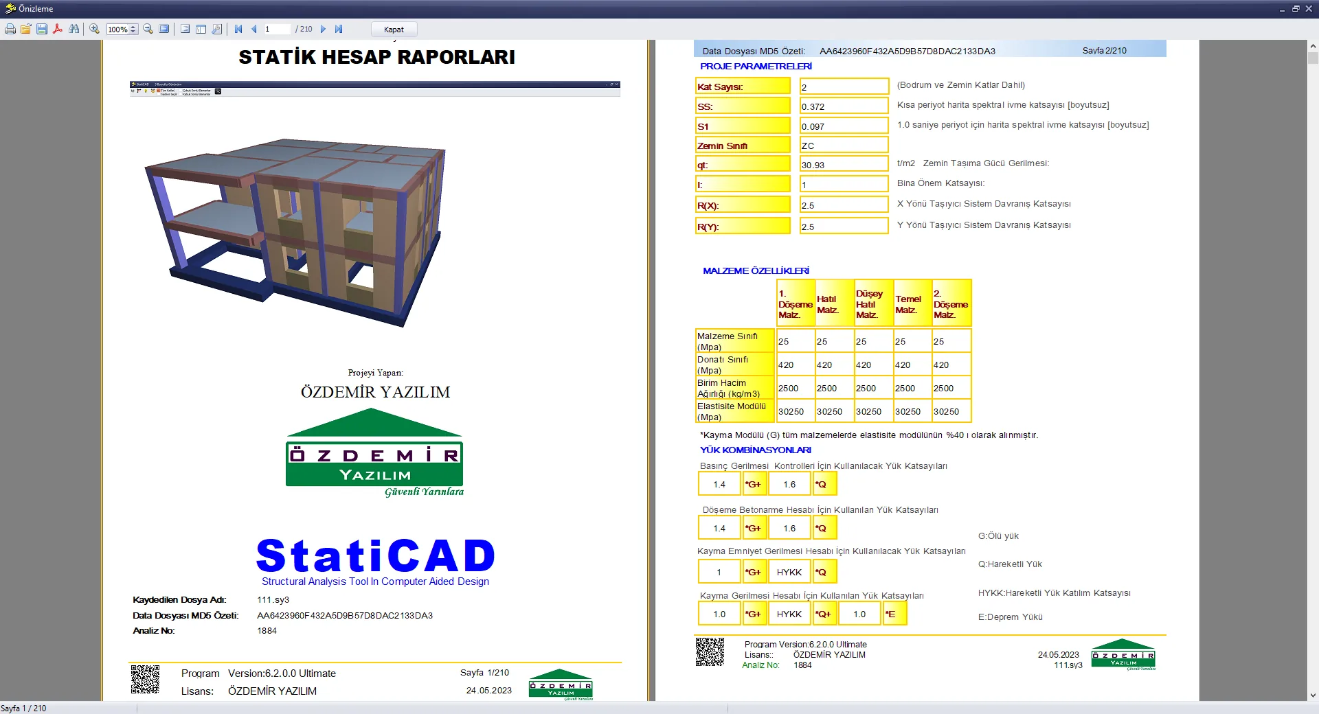 StatiCAD rapor önizleme
