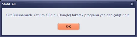 Kilit bulunamadığında görüntülenen uyarı