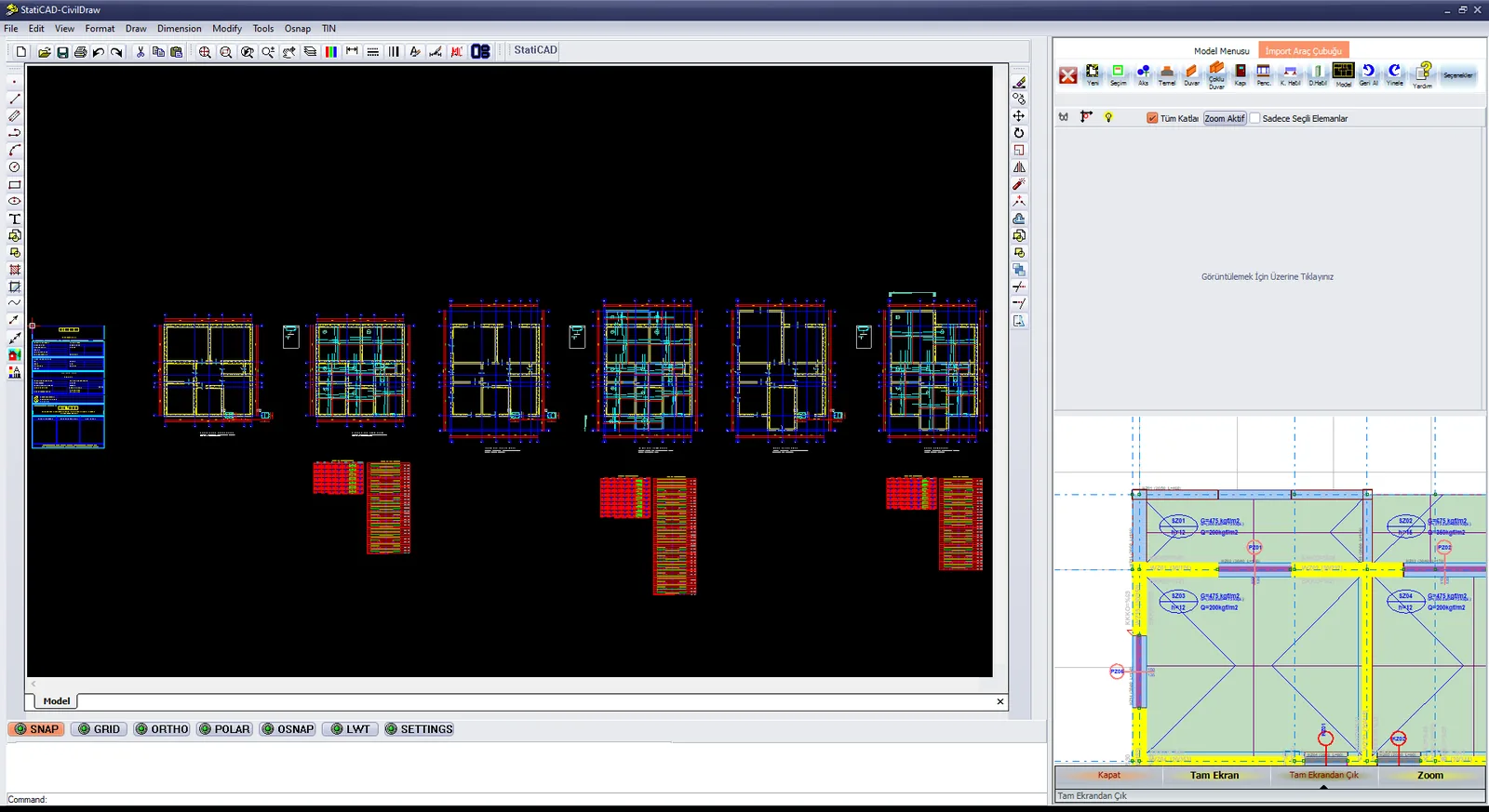 2D İçe Aktar: TechnicDraw ve sağda Import Araç Çubuğu