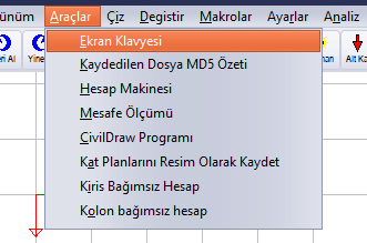 Araçlar menüsü