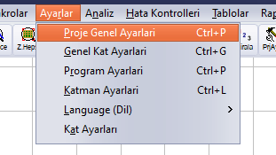 Ayarlar menüsü