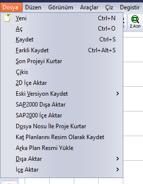 Dosya menüsü