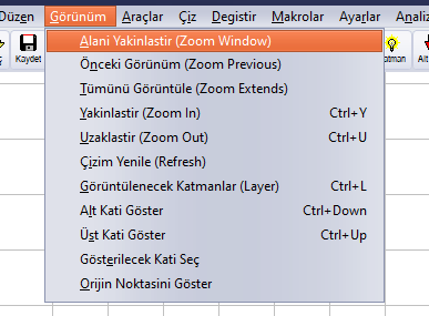 Görünüm menüsü