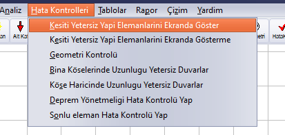 Hata Kontrolleri menüsü