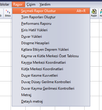 Rapor menüsü