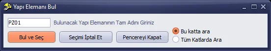 Yapı Elemanı Bul penceresi