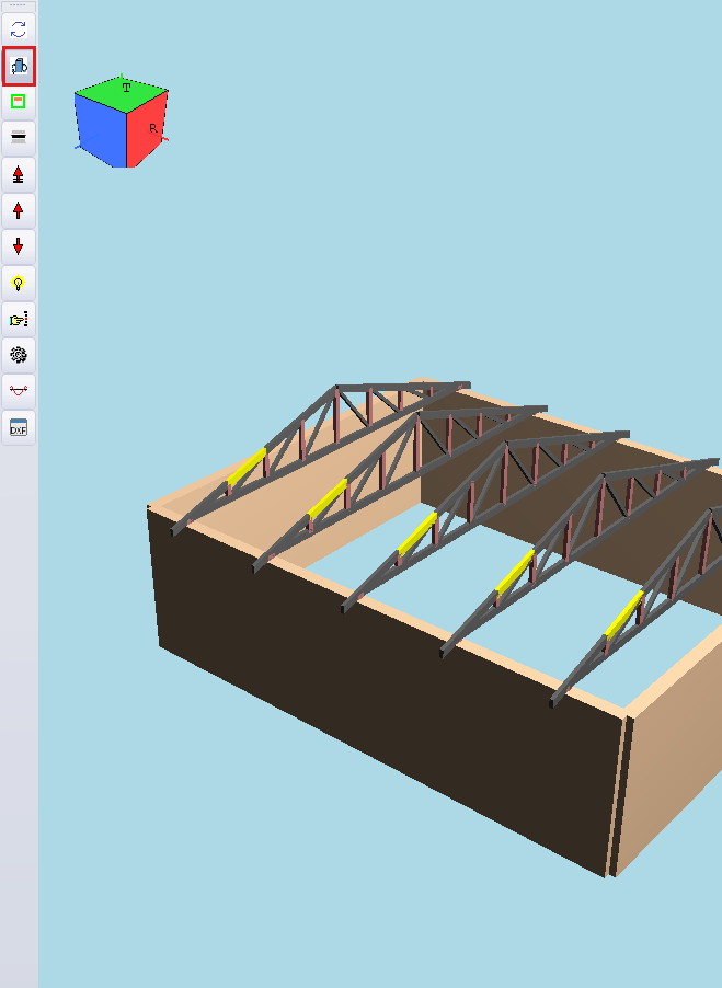 Mode de sélection dans la fenêtre 3D et cinq membrures supérieures sélectionnées
