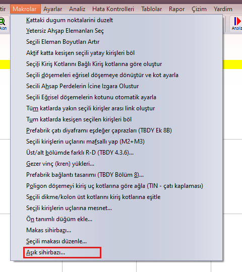Assistant de pannes dans le menu Macros