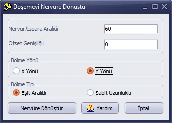 Döşemeyi Nervüre Dönüştür: aralık 60 cm, Y yönü, eşit aralıklı